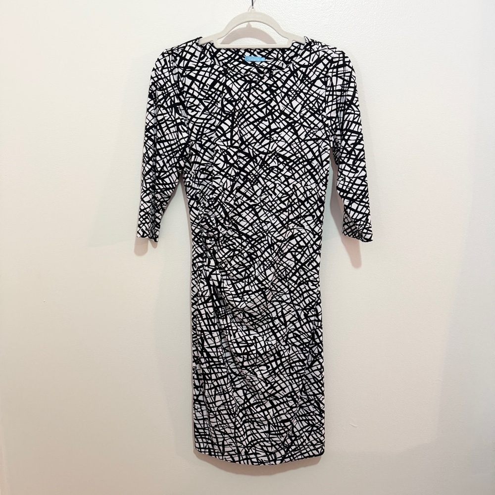 J McLaughlin Catalina Ruched Dress XS Black‎ White